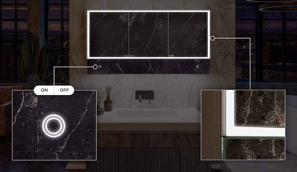 Model Lily – elegancka szafka z oświetleniem i półkami | ARTFORMA