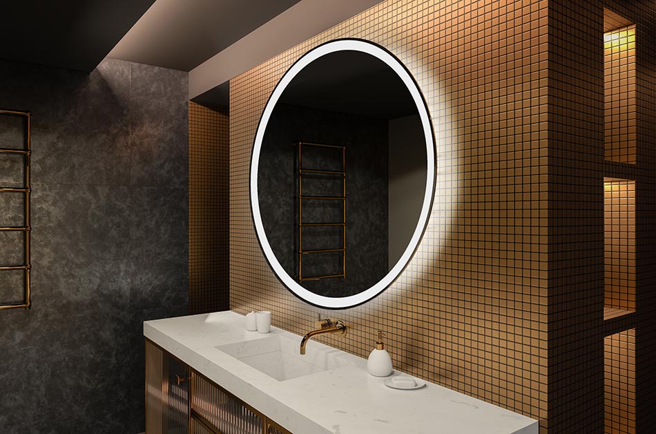 Lustro LED o okrągłym kształcie z podświetleniem idealnym do nastrojowego wnętrza | ARTFORMA