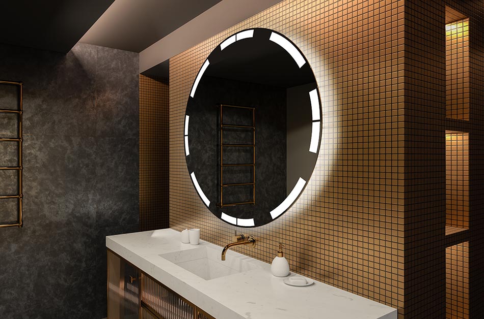 Lustro LED o okrągłym kształcie z podświetleniem idealnym do nastrojowego wnętrza | ARTFORMA