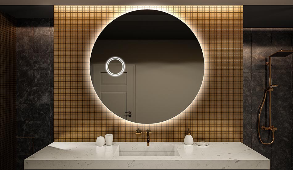 Lustro ambient LED okrągłe z funkcją tylnego podświetlenia do łazienki | ARTFORMA