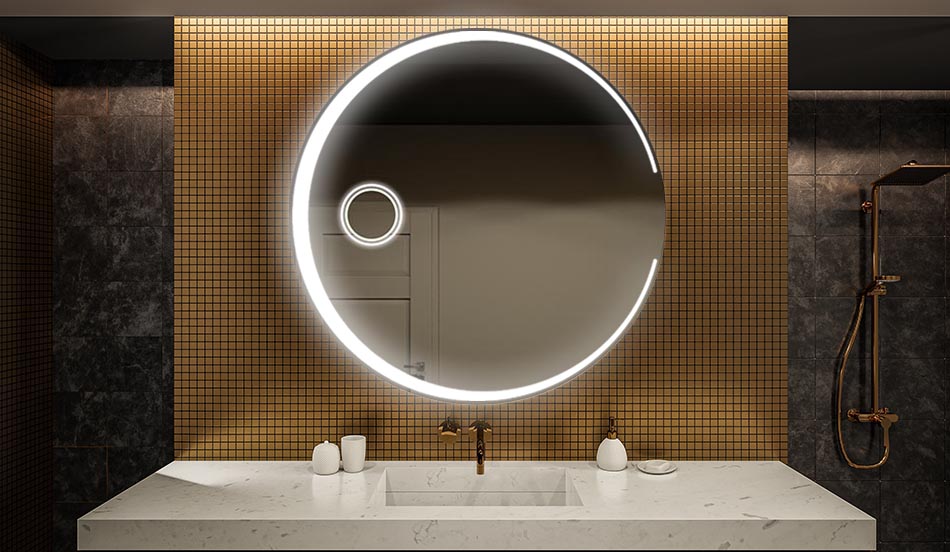 Lustro ambient LED okrągłe z funkcją tylnego podświetlenia do łazienki | ARTFORMA