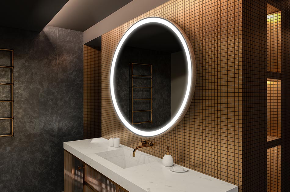 Nowoczesne lustro okrągłe z miękkim światłem LED w stylu premium | ARTFORMA