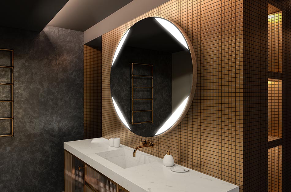 Nowoczesne lustro okrągłe z miękkim światłem LED w stylu premium | ARTFORMA