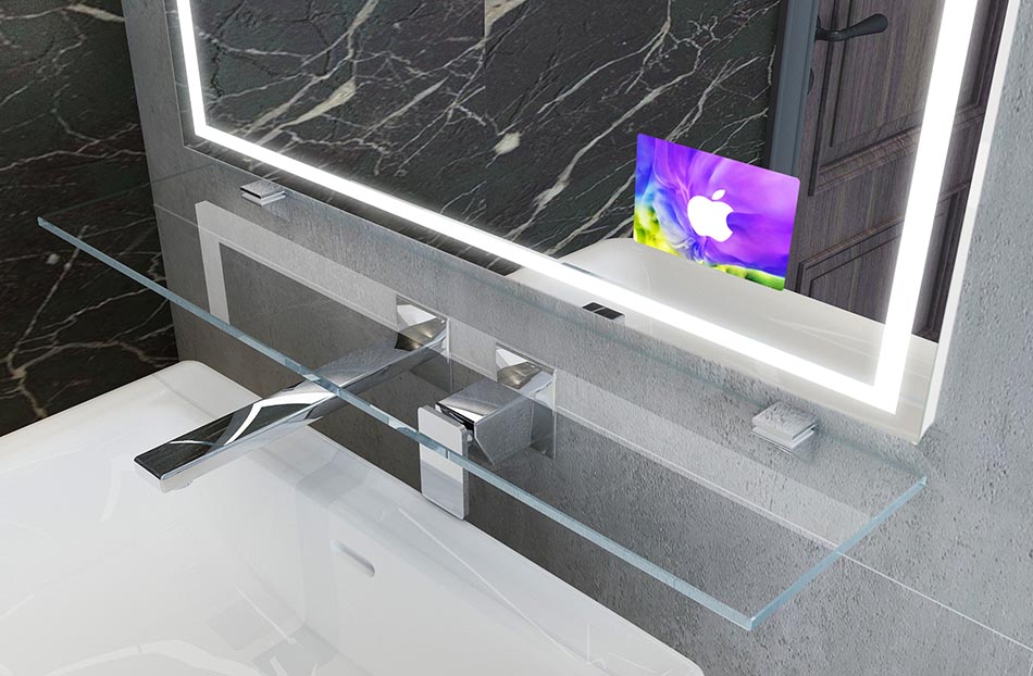 Szklana półka to doskonały ponadczasowy dodatek który idealnie komponuje się z lustrem ponad to można wykorzystać ją jako miejsce na akcesoria łazienkowe.