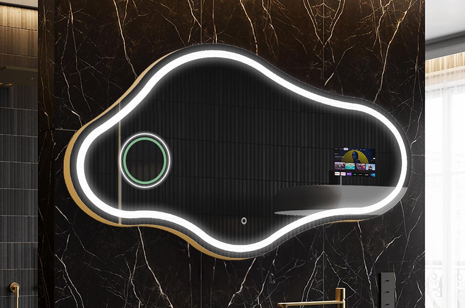 Lustro LED nieregularne z wyświetlaczem pogody i dotykowym panelem | ARTFORMA