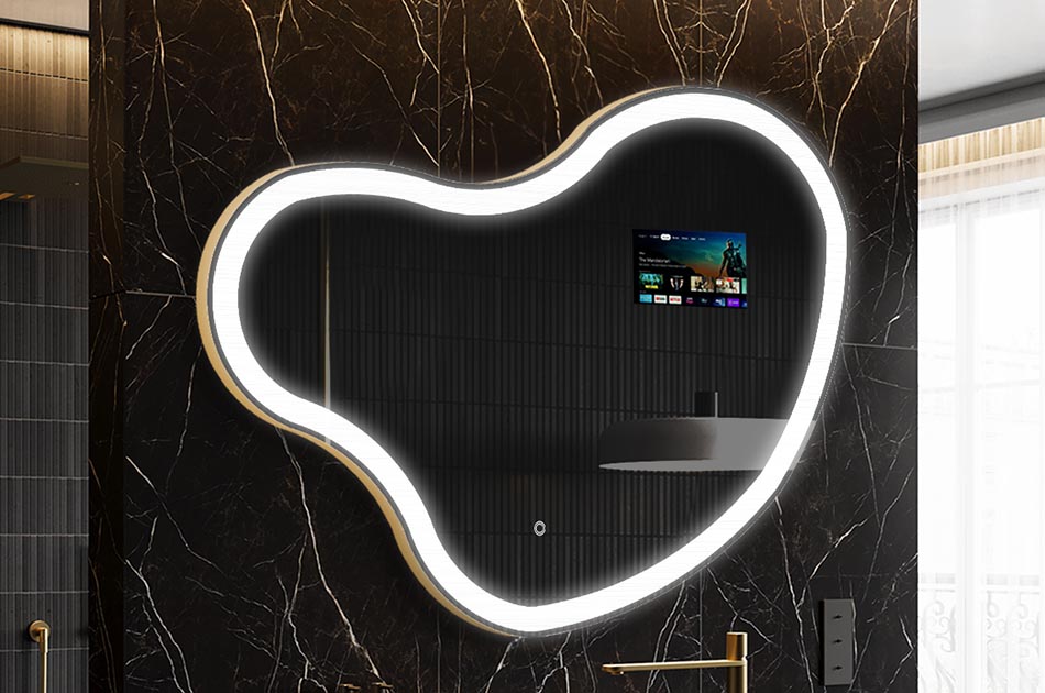 Lustro LED nieregularne z wyświetlaczem pogody i dotykowym panelem | ARTFORMA