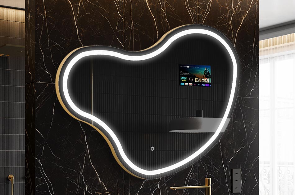 Lustro LED nieregularne z wyświetlaczem pogody i dotykowym panelem | ARTFORMA
