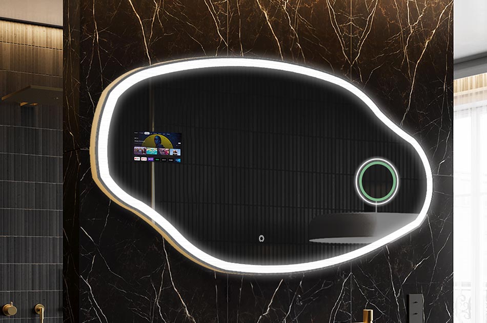 Lustro LED nieregularne z wyświetlaczem pogody i dotykowym panelem | ARTFORMA