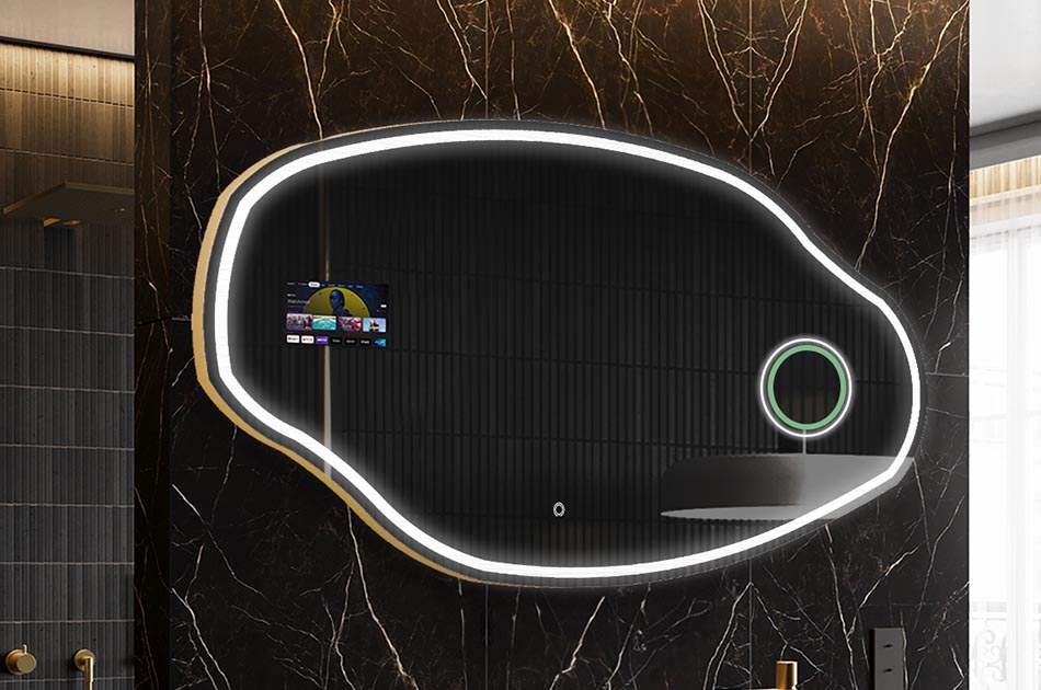 Lustro LED nieregularne z wyświetlaczem pogody i dotykowym panelem | ARTFORMA