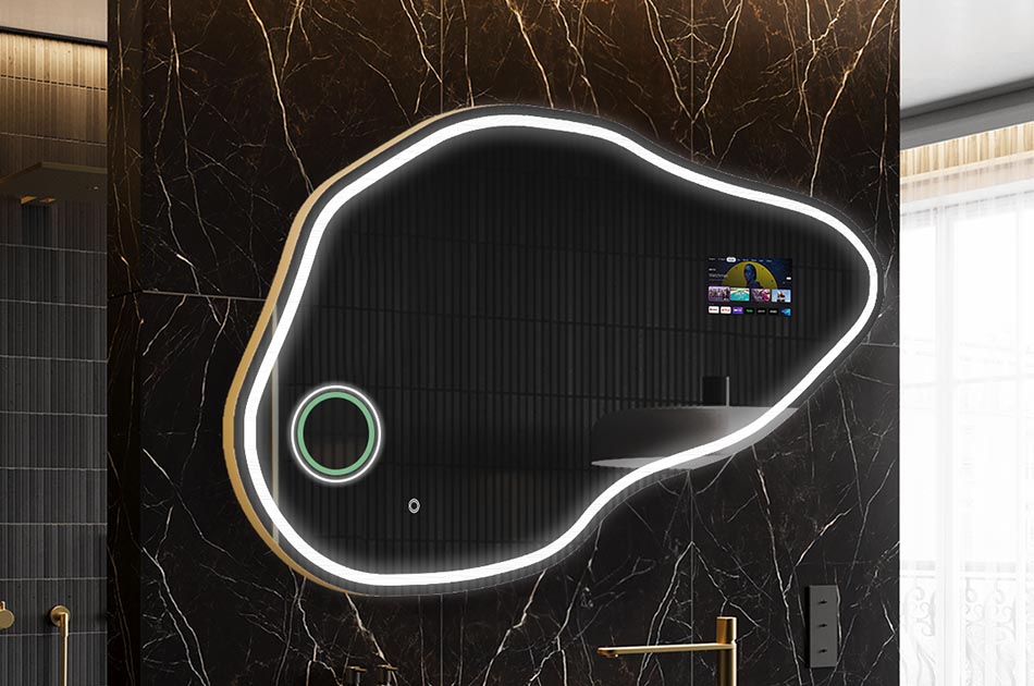 Lustro LED nieregularne z wyświetlaczem pogody i dotykowym panelem | ARTFORMA