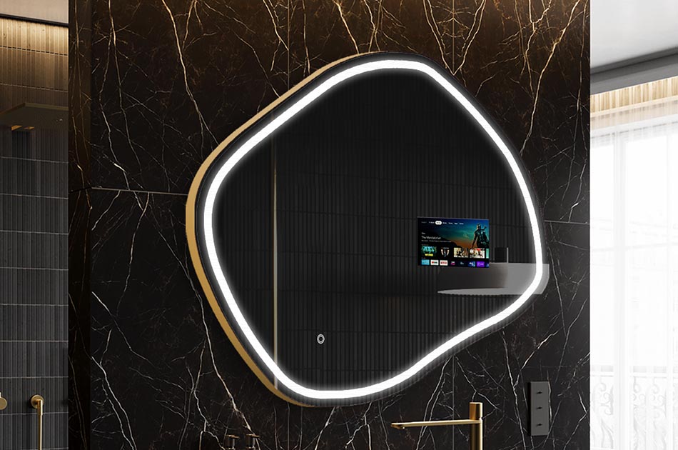 Lustro LED nieregularne z wyświetlaczem pogody i dotykowym panelem | ARTFORMA