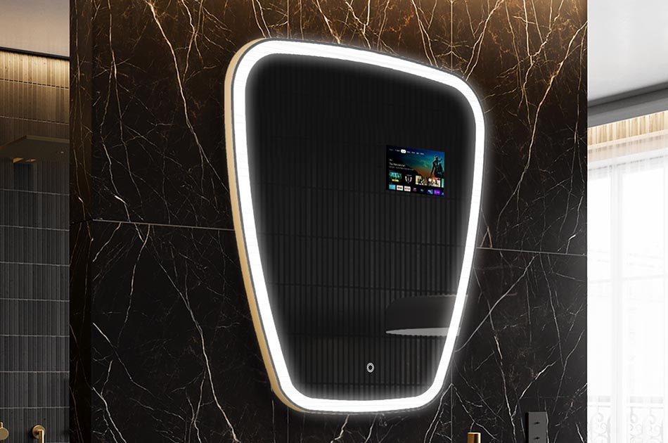 Lustro LED nieregularne z wyświetlaczem pogody i dotykowym panelem | ARTFORMA