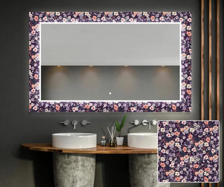 Podświetlane lustro dekoracyjne LED do łazienki – Elegant Flowers