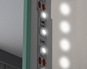 <strong>Standard LED</strong> oferuje jasność i dostosowanie kolorów, idealna do dekoracji i oświetlenia wnętrza. To oświetlenie wyróżnia się poprzez punktowe oświetlenie powierzchni za lustrem.