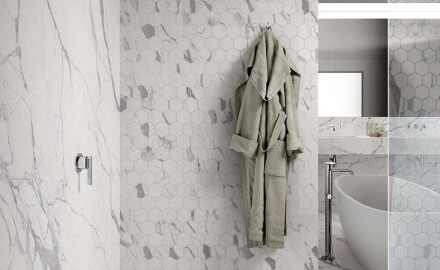 Gres szkliwiony na podłogę 120x280 cm matowy z szarą żyłą rektyfikowany A4H452 Statuario Superiore