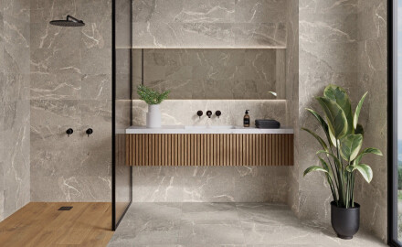 Gres kamienny z żyłą na podłogę 100x100 matowy, szary A4H506 Volterra Grey