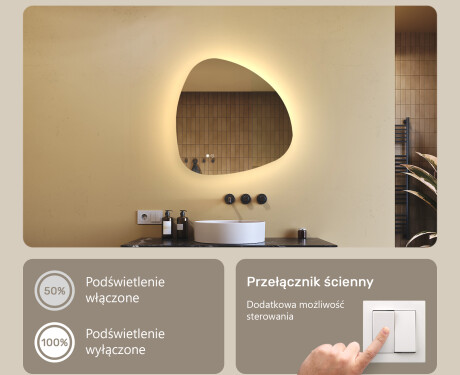 Lustro nieregularne z podświetleniem, Dual color, włącznik dotykowy, mata grzewcza #4