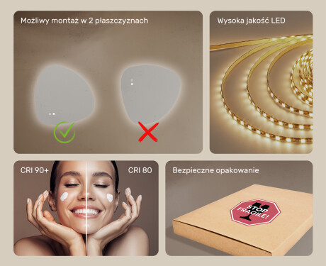 Lustro nieregularne z podświetleniem, Dual color, włącznik dotykowy, mata grzewcza #6