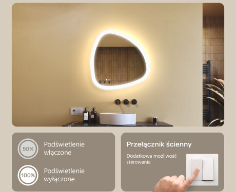 Lustro nieregularne z podświetleniem, Dual color, włącznik dotykowy, mata grzewcza #4
