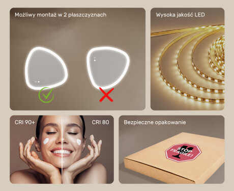 Lustro nieregularne z podświetleniem, Dual color, włącznik dotykowy, mata grzewcza #6