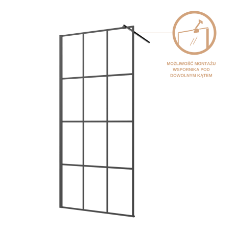 Kabina walk-in szkło - geometryczna kratka profil czarny #8