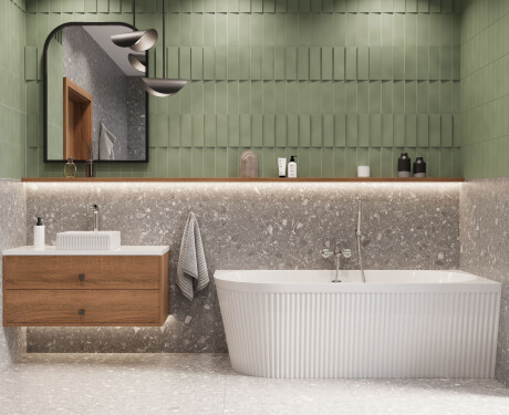 Wolnostojąca wanna przyścienna, ryflowana Glamour 170 cm, prawostronna, w komplecie z syfonem i korkiem/odpływem w kolorze białym