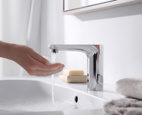 Bezdotykowa bateria umywalkowa z regulacją temperatury Smart Flow, chrom