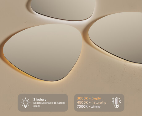 Lustro nieregularne podświetlane dekoracyjne LED 54x54cm z zimną barwą LED 7000K, ciepłą barwą 3000K lub barwą neutralną 4500K #3