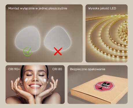 Lustro nieregularne podświetlane dekoracyjne LED 54x54cm z zimną barwą LED 7000K, ciepłą barwą 3000K lub barwą neutralną 4500K #5