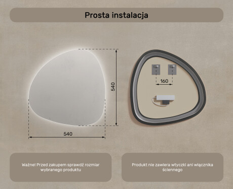 Lustro nieregularne podświetlane dekoracyjne LED 54x54cm z zimną barwą LED 7000K, ciepłą barwą 3000K lub barwą neutralną 4500K #7