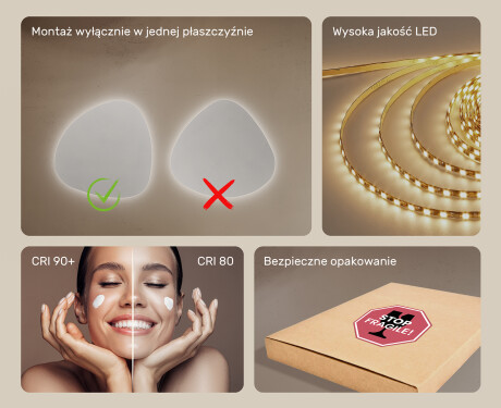 Lustro nieregularne podświetlane dekoracyjne LED 74x74cm z zimną barwą LED 7000K, ciepłą barwą 3000K lub barwą neutralną 4500K #5