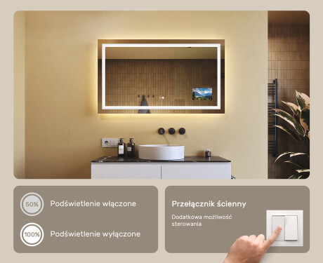 Prostokątne Lustro Łazienkowe Podświetlane L15 120x80cm - SmartScreen, DualColor, Mata grzewcza #6