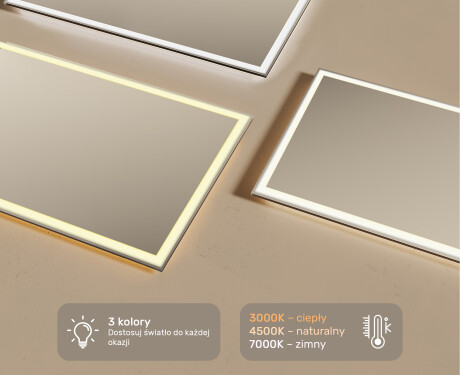 Prostokątne Lustro Łazienkowe Podświetlane 120x70cm z zimną barwą LED 7000K, ciepłą barwą 3000K lub barwą neutralną 4500K #3