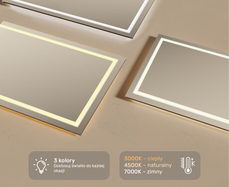 Prostokątne Lustro Łazienkowe Podświetlane 120x70cm z zimną barwą LED 7000K, ciepłą barwą 3000K lub barwą neutralną 4500K #3