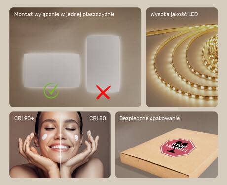 Prostokątne Lustro Łazienkowe Podświetlane 120x70cm z zimną barwą LED 7000K, ciepłą barwą 3000K lub barwą neutralną 4500K #5