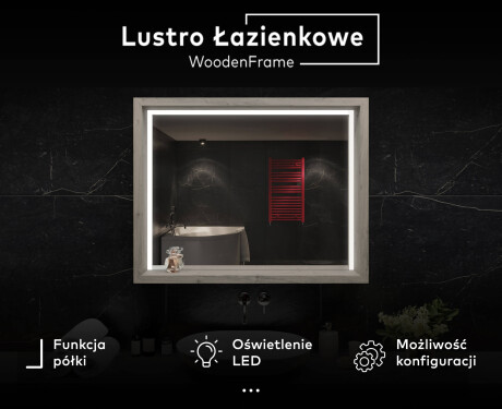 Lustro łazienkowe LED z ramą WoodenFrame w kolorze Dąb Oslo #2