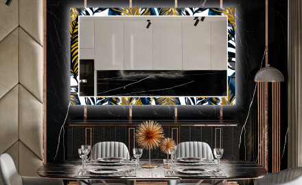 Podświetlane lustro dekoracyjne LED do jadalni - Colorful Leaves