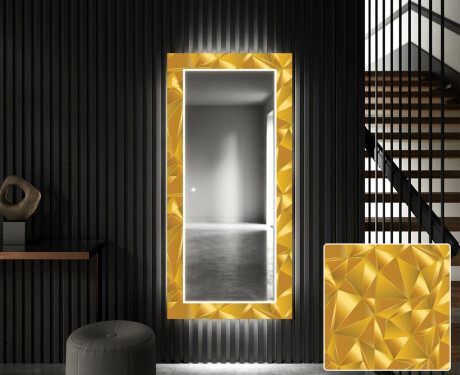 Podświetlane lustro dekoracyjne LED do przedpokoju - Gold Triangles
