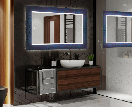 Podświetlane lustro dekoracyjne LED do łazienki - Blue Drawing #2