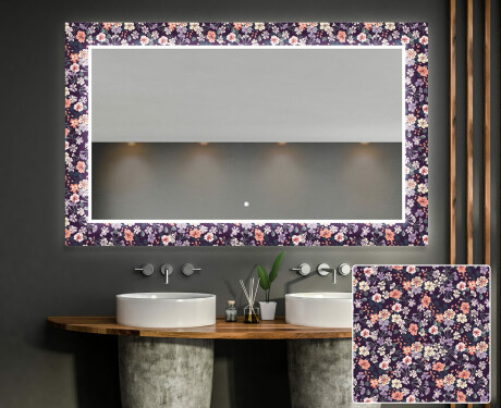 Lustro łazienkowe prostokątne podświetlane LED - Elegant Flowers