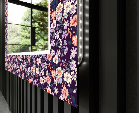 Lustro łazienkowe prostokątne podświetlane LED - Elegant Flowers #11