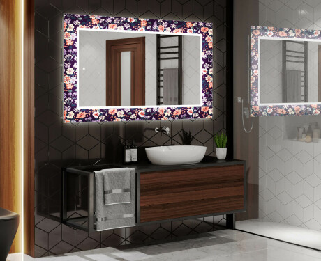 Podświetlane lustro dekoracyjne LED do łazienki - Elegant Flowers #2