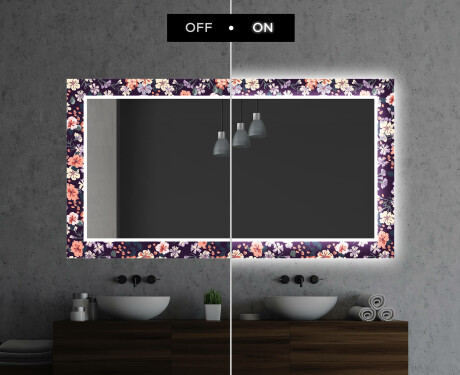 Lustro łazienkowe prostokątne podświetlane LED - Elegant Flowers #7