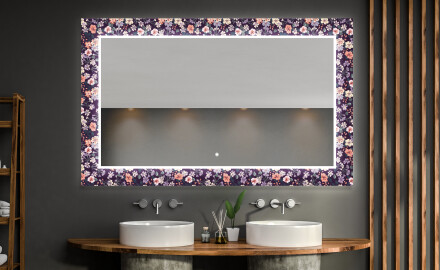 Podświetlane lustro dekoracyjne LED do łazienki - Elegant Flowers