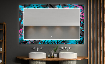 Podświetlane lustro dekoracyjne LED do łazienki - Fluo Tropic