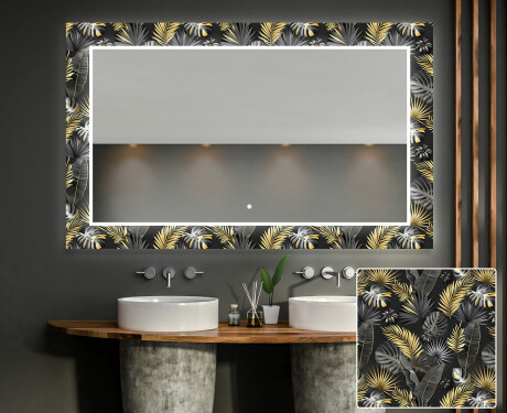 Podświetlane lustro dekoracyjne prostokątne LED do łazienki - Goldy Palm