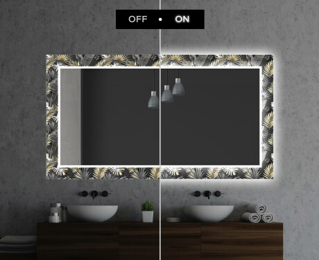 Podświetlane lustro dekoracyjne prostokątne LED do łazienki - Goldy Palm #7
