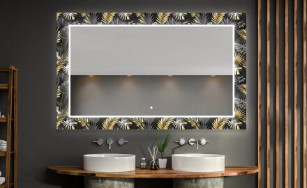 Podświetlane lustro dekoracyjne prostokątne LED do łazienki - Goldy Palm