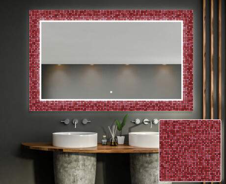 Podświetlane lustro dekoracyjne do łazienki - Red Mosaic #1