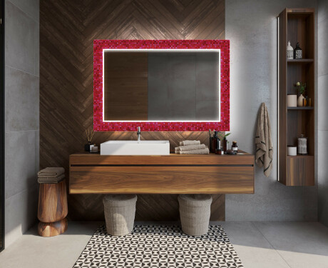 Podświetlane lustro dekoracyjne do łazienki - Red Mosaic #12